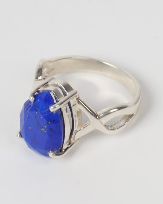 Royal Blue Lajaward Drop Lapis Silver Ring