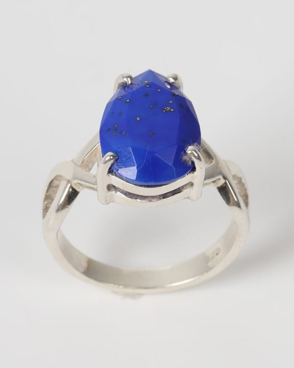 Royal Blue Lajaward Drop Lapis Silver Ring