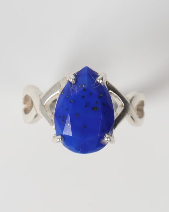 Royal Blue Lajaward Drop Lapis Silver Ring