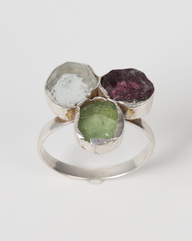 Multicolor Rangeena Triple Stone Silver Ring