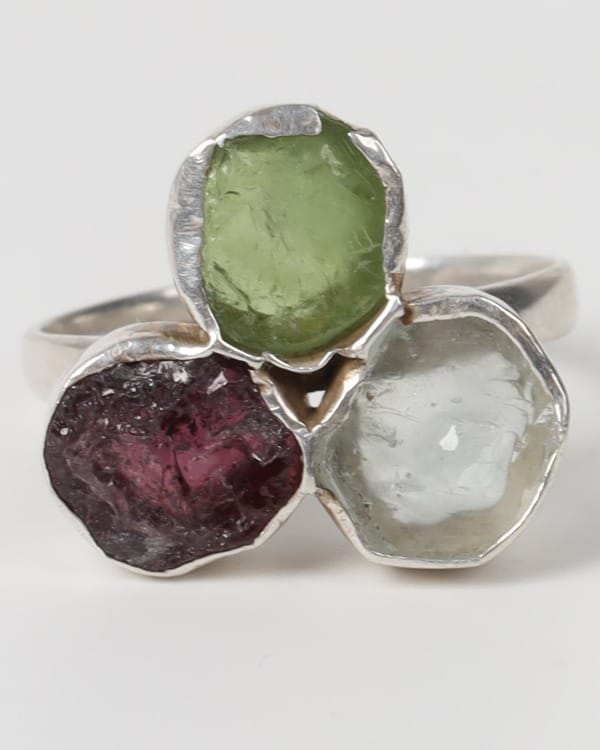 Multicolor Rangeena Triple Stone Silver Ring
