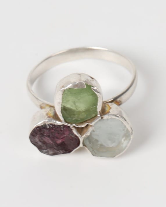 Multicolor Rangeena Triple Stone Silver Ring