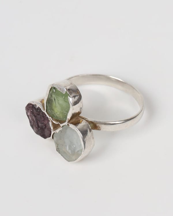 Multicolor Rangeena Triple Stone Silver Ring