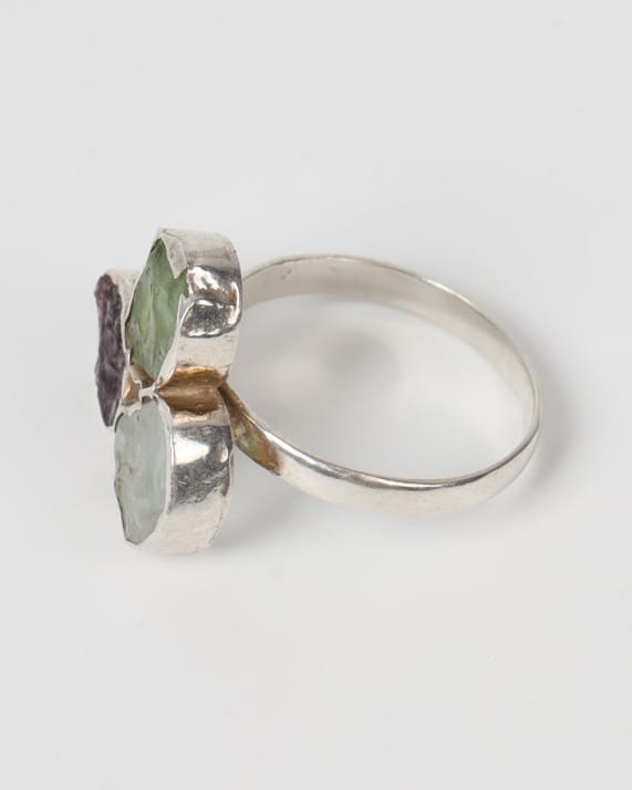 Multicolor Rangeena Triple Stone Silver Ring