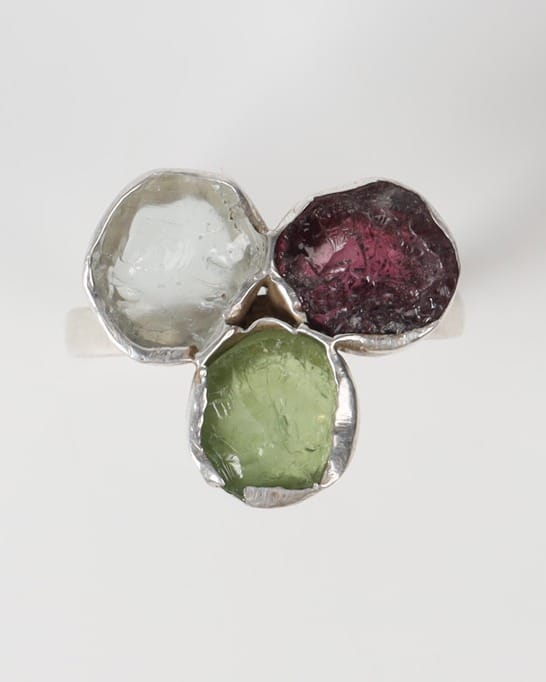 Multicolor Rangeena Triple Stone Silver Ring