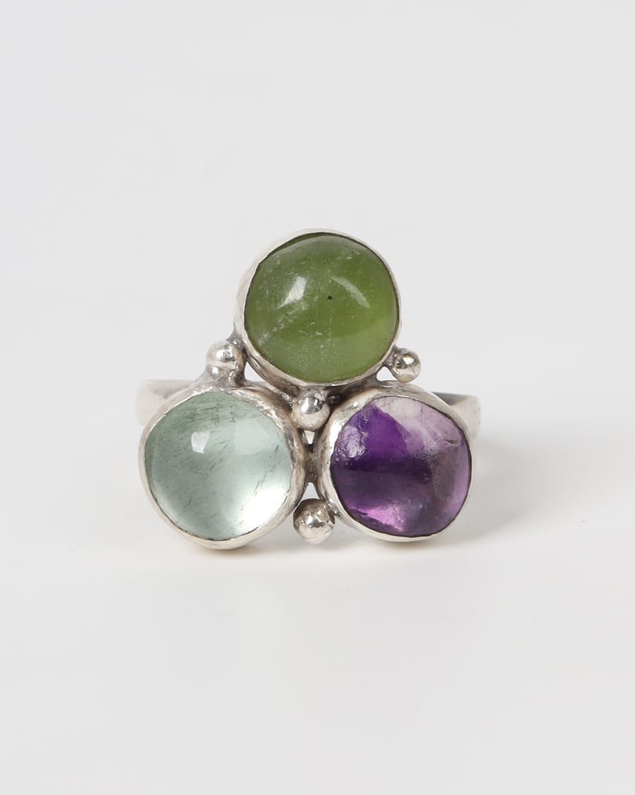 Green Quartz & Silver Statement Ring