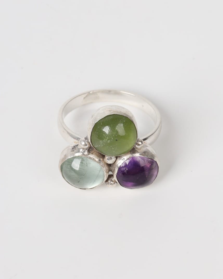 Green Quartz & Silver Statement Ring