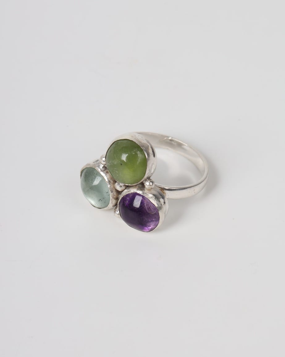 Green Quartz & Silver Statement Ring