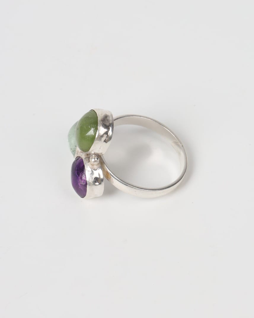 Green Quartz & Silver Statement Ring