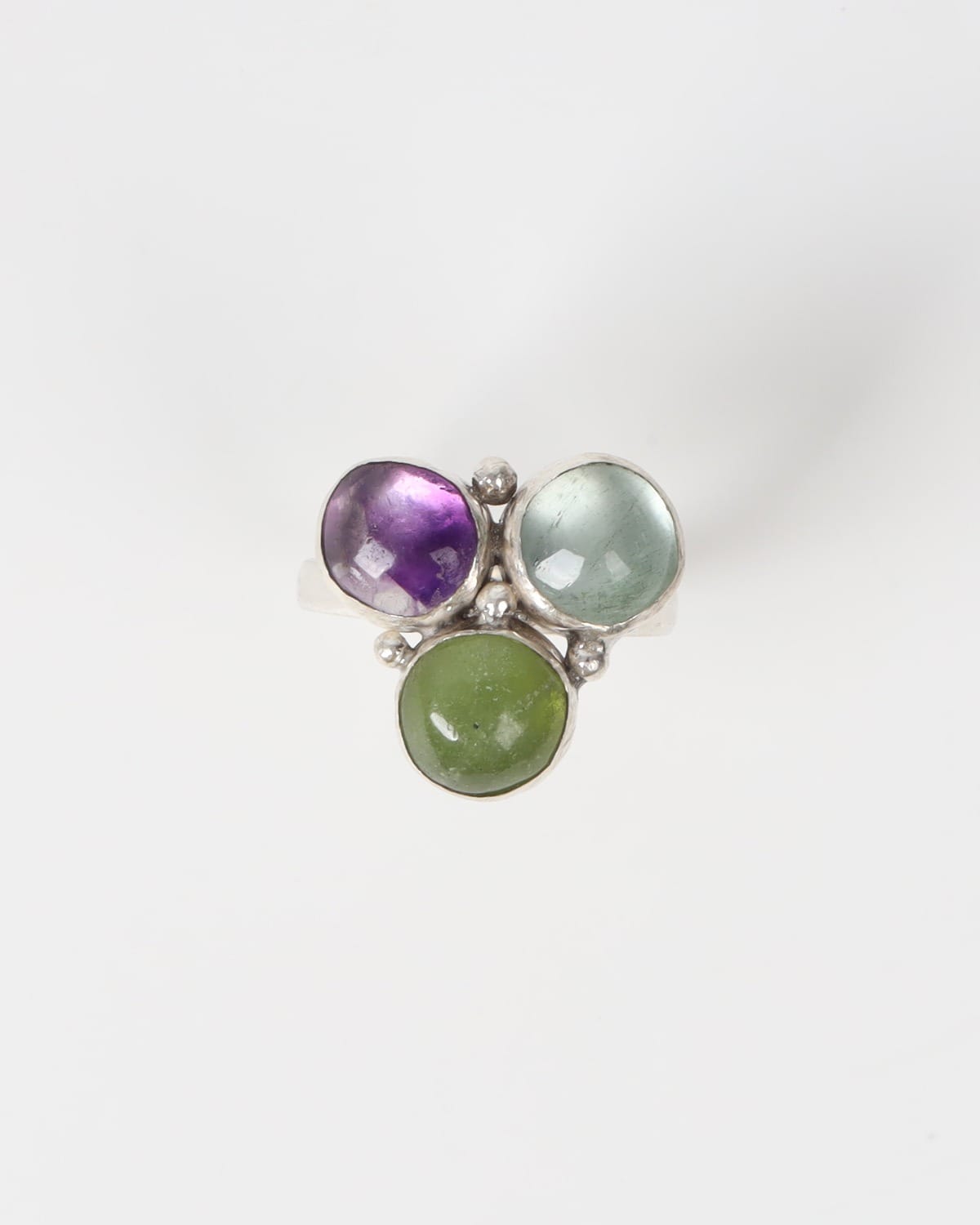Green Quartz & Silver Statement Ring