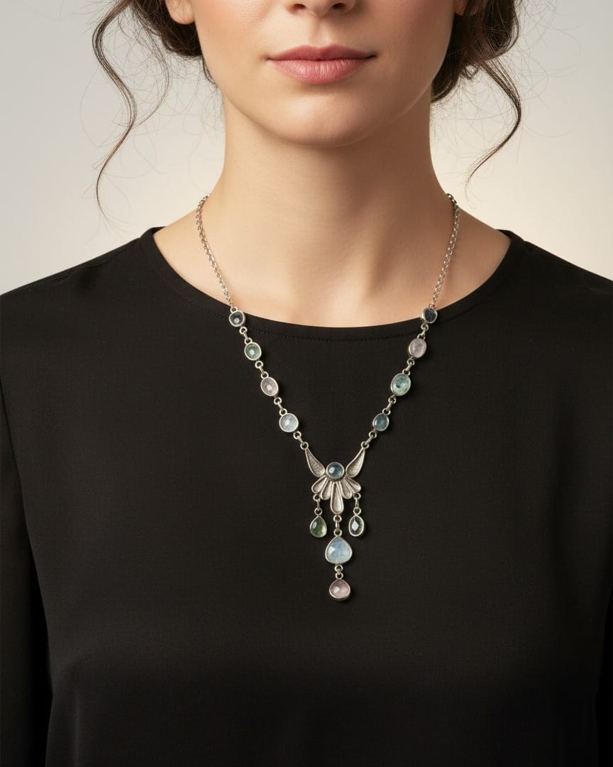 Elegant Silver Gemstone Necklace