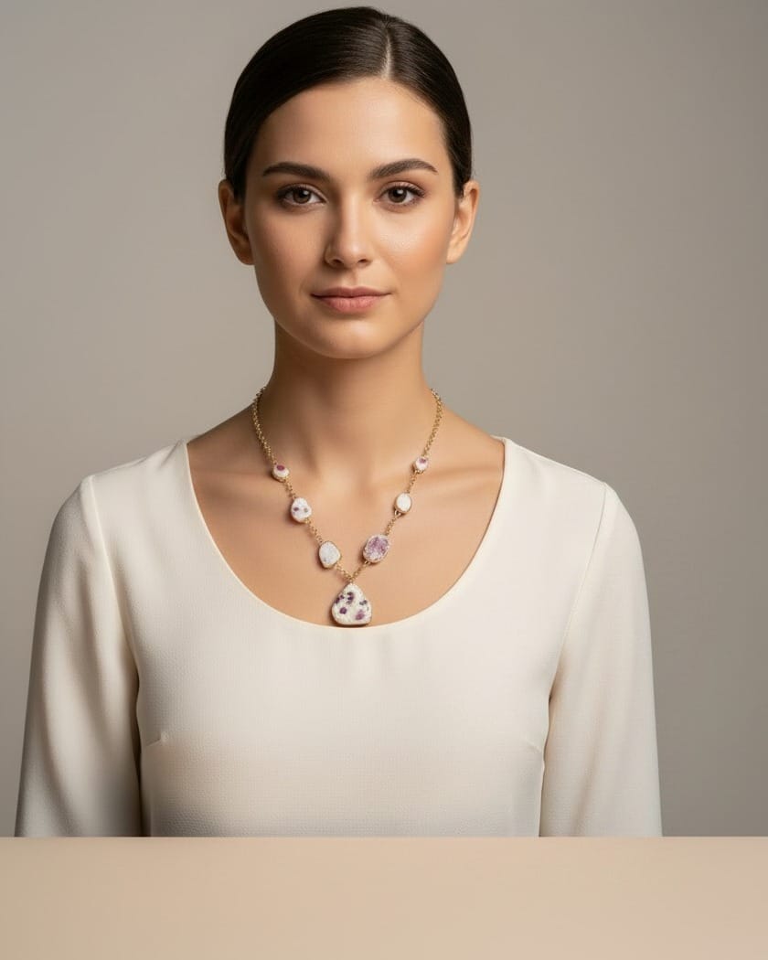Ruby White Yaqoot Silver  Necklace