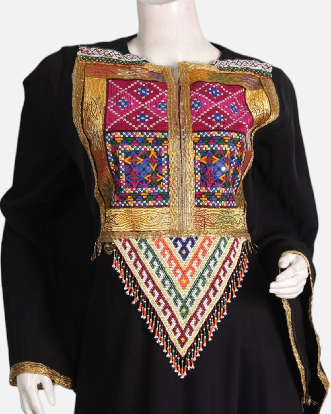 Black Afghan Dress with Arabic Patchwork