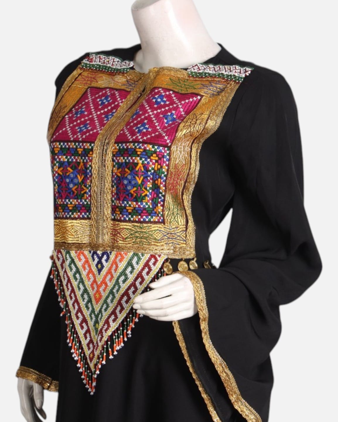 Black Afghan Dress with Arabic Patchwork