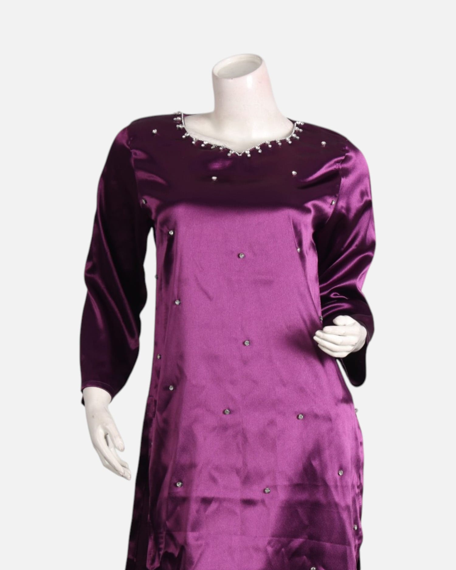 Purple Satin Punjabi Dress with Embroidery