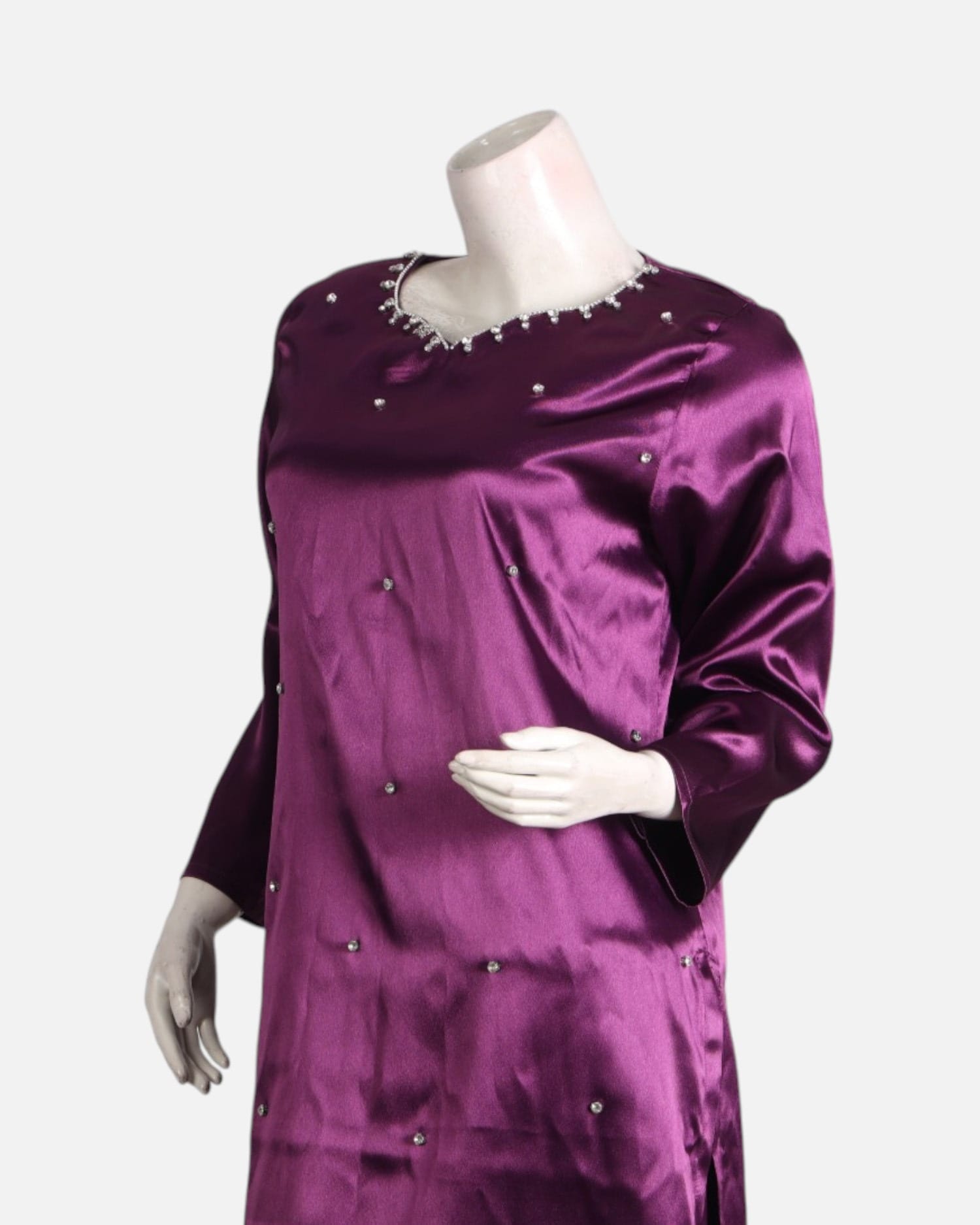 Purple Satin Punjabi Dress with Embroidery