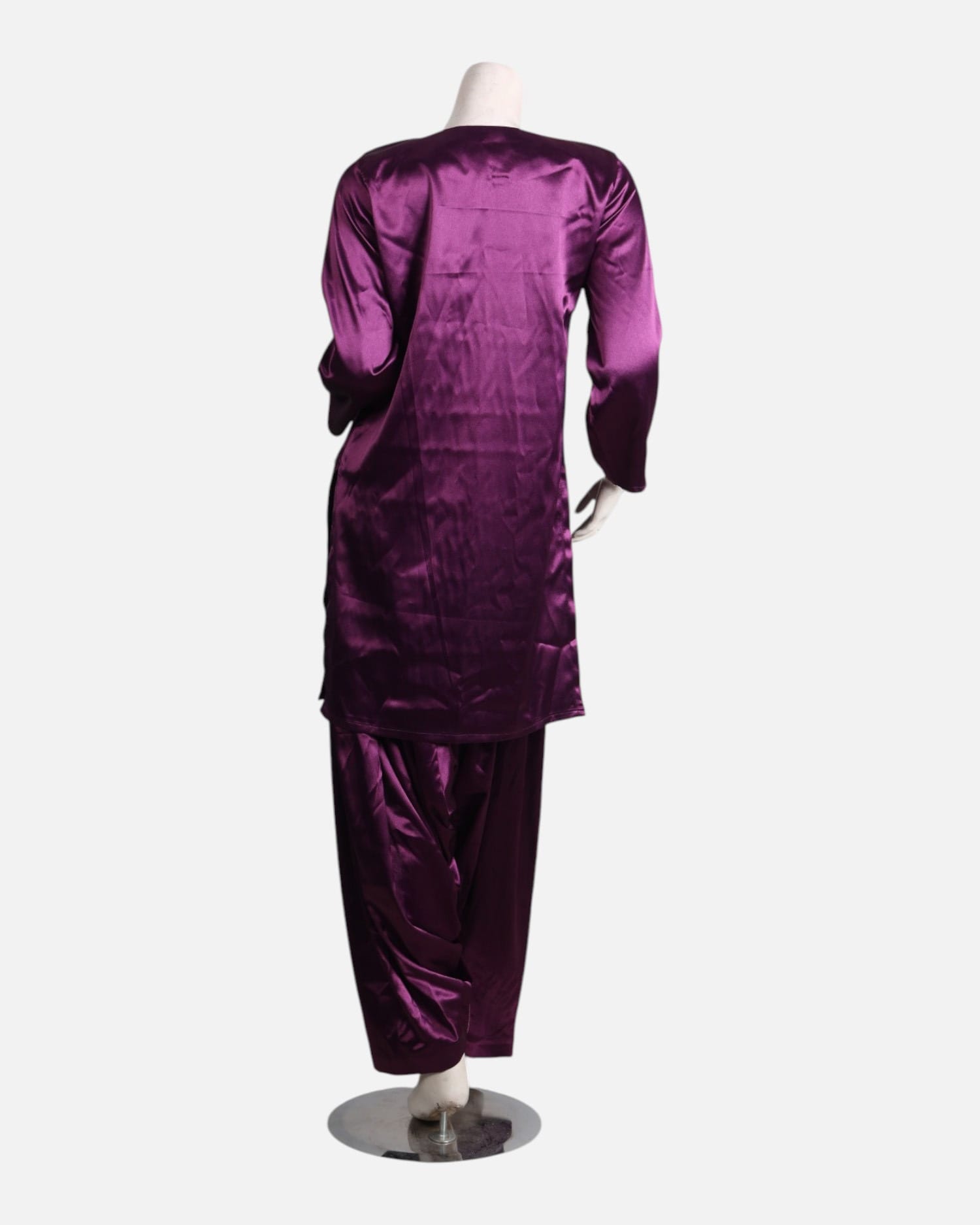 Purple Satin Punjabi Dress with Embroidery