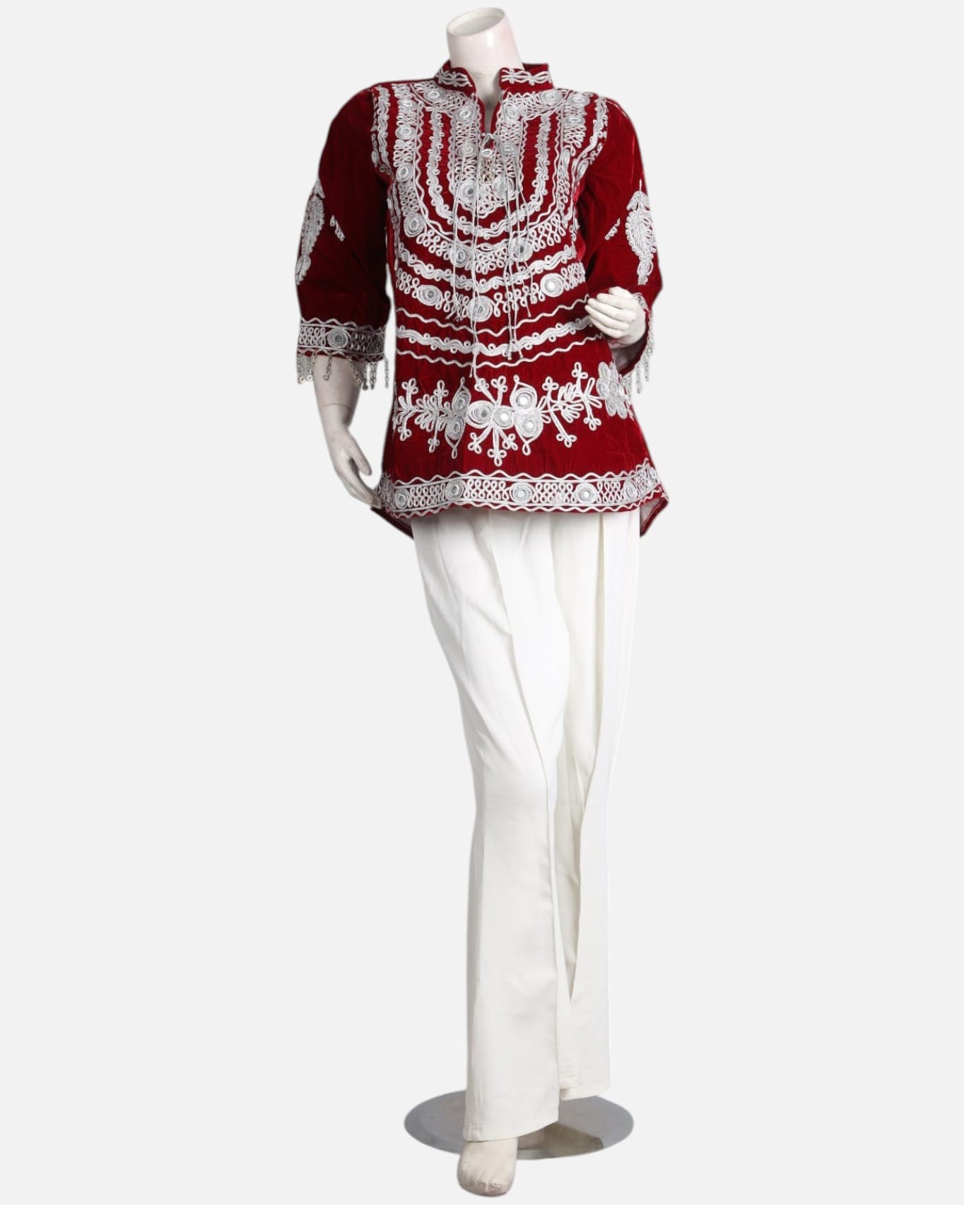 Red Velvet Afghan Embroidered Dress Set