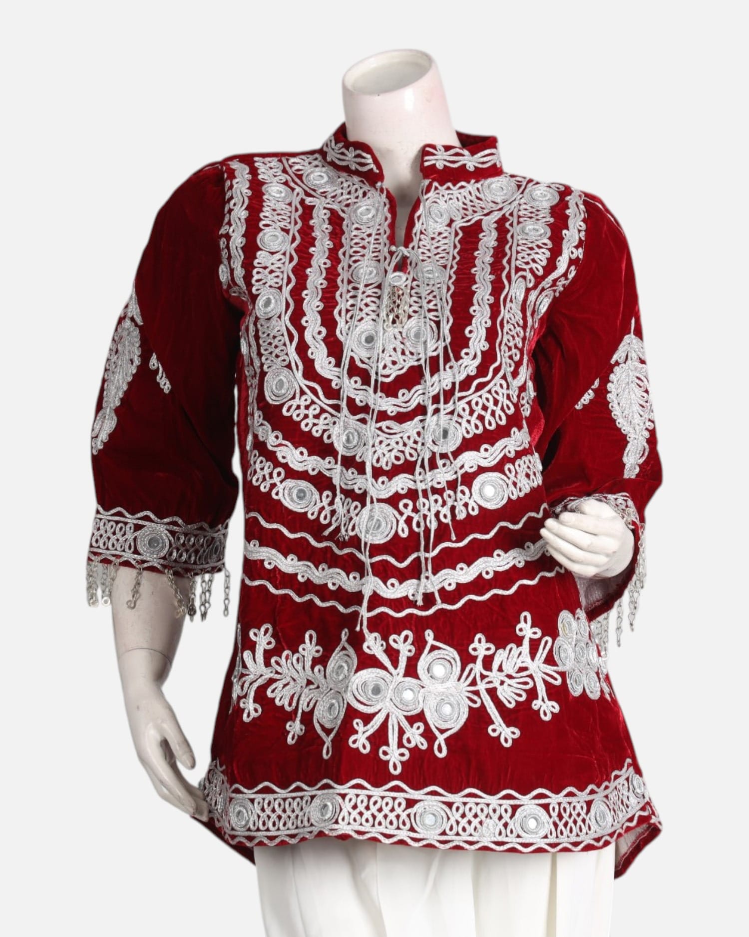 Red Velvet Afghan Embroidered Dress Set