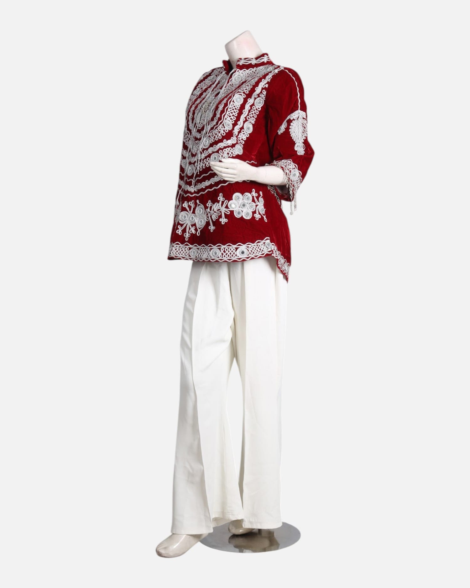 Red Velvet Afghan Embroidered Dress Set