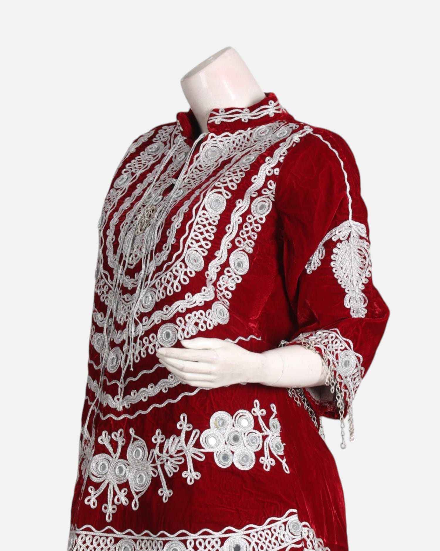 Red Velvet Afghan Embroidered Dress Set