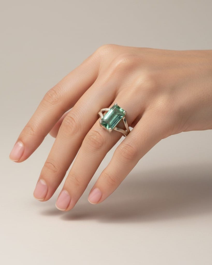Green Tourmaline Hope Ring – 925 Sterling Silver Statement Ring
