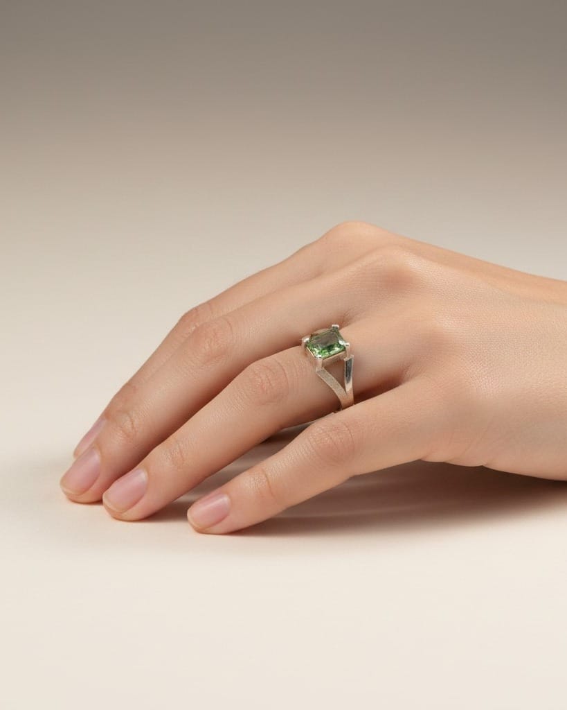 Green Tourmaline Amu Ring – 925 Sterling Silver Gemstone Ring