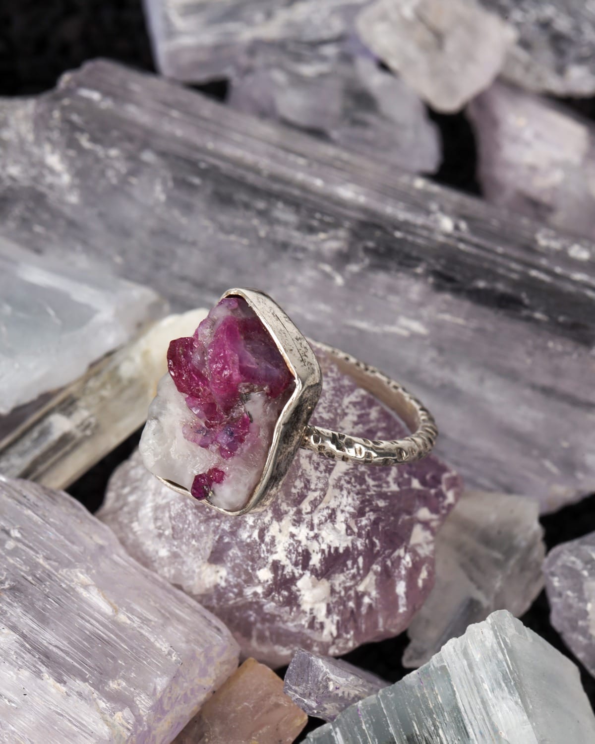 Pink & White Raw Yakdalak Ruby Sterling Silver Ring