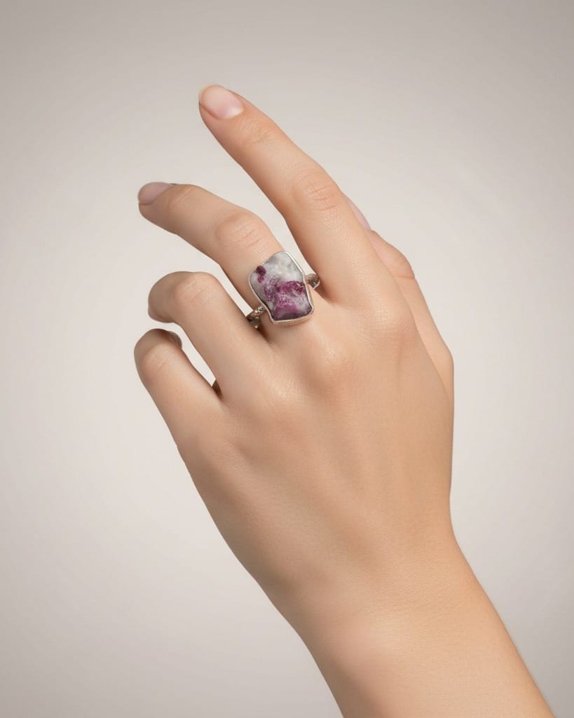 Pink & White Raw Yakdalak Ruby Sterling Silver Ring
