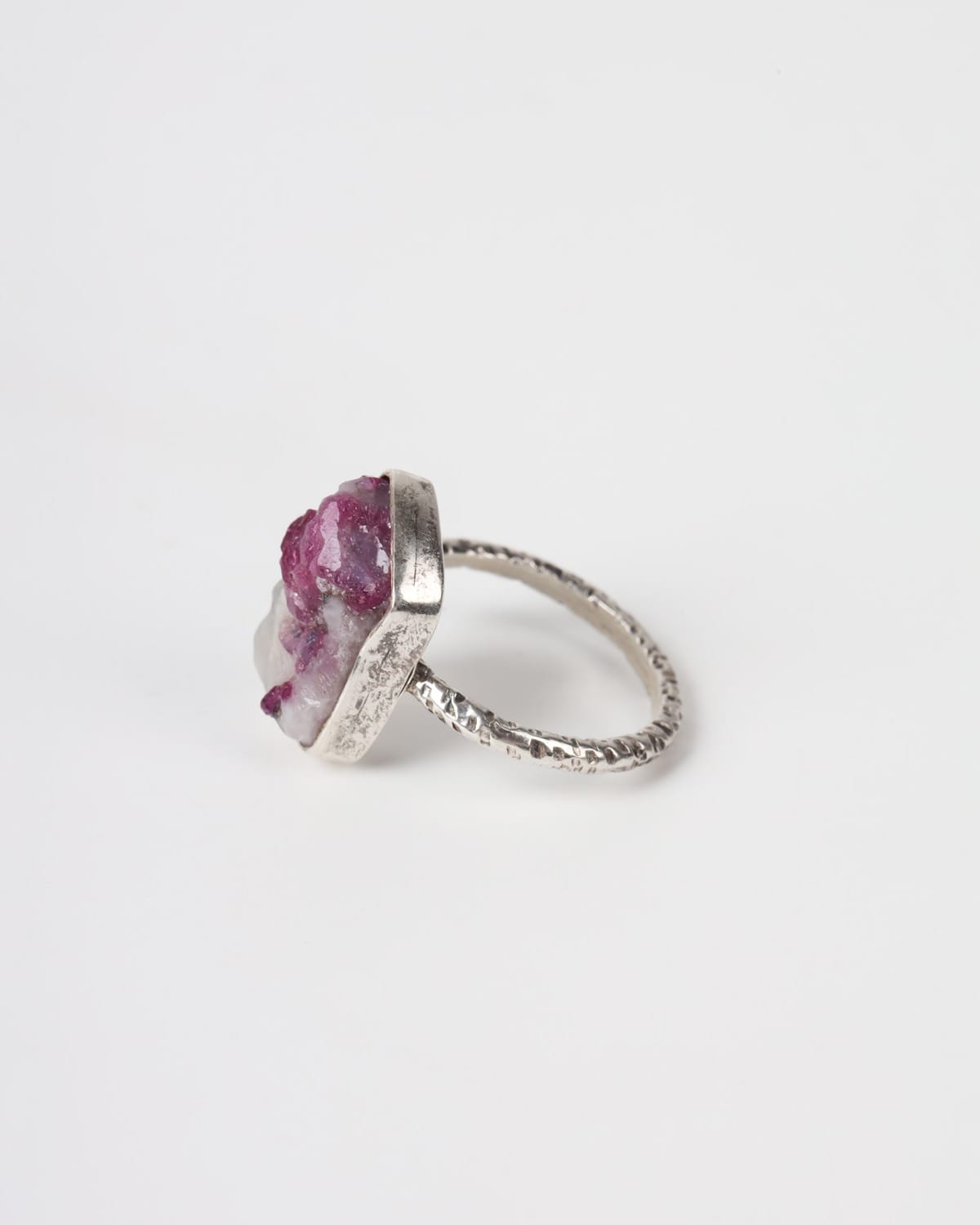 Pink & White Raw Yakdalak Ruby Sterling Silver Ring