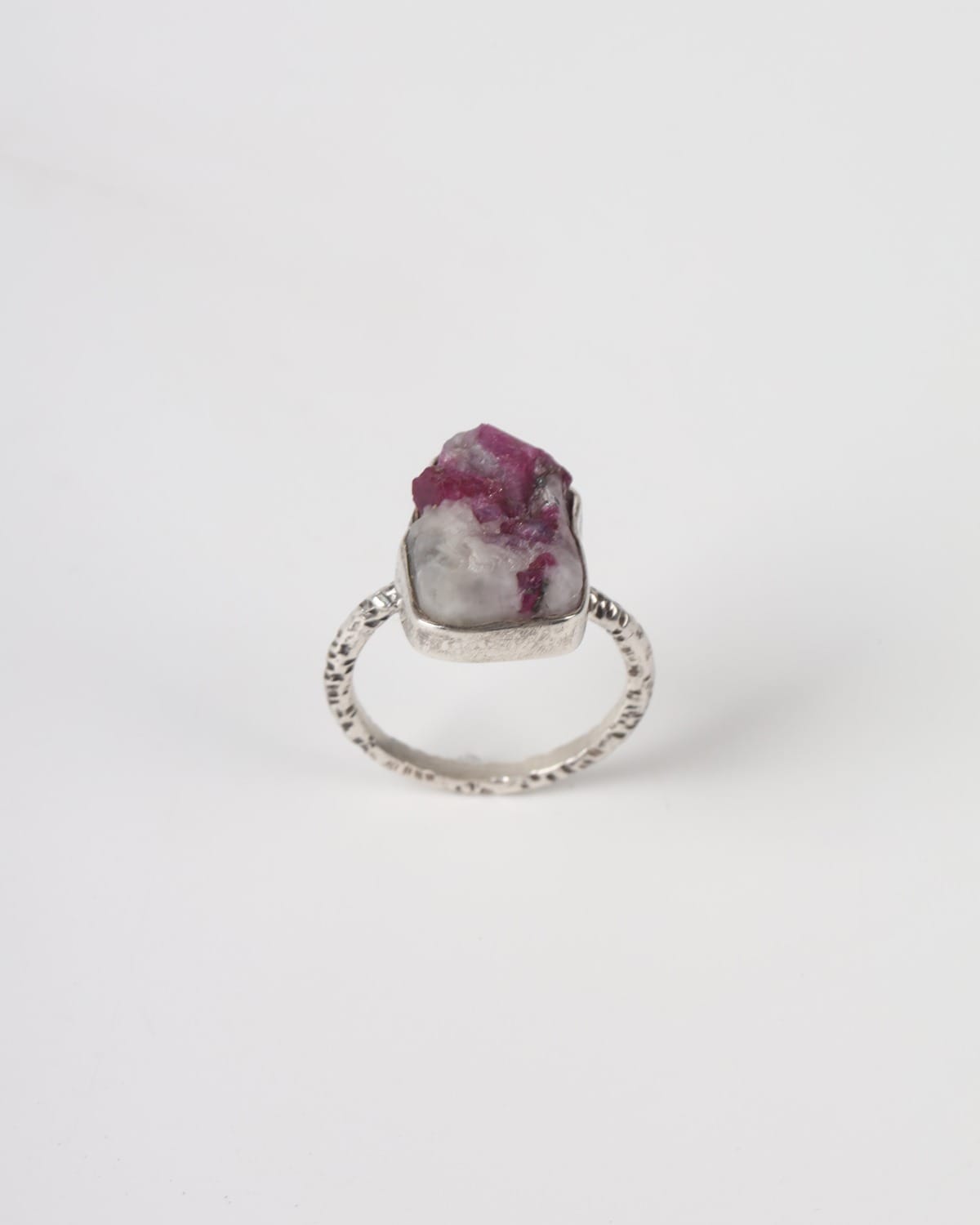 Pink & White Raw Yakdalak Ruby Sterling Silver Ring