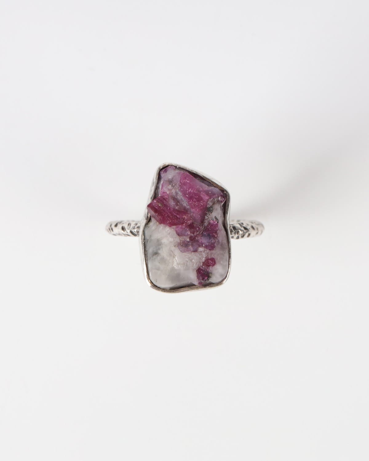 Pink & White Raw Yakdalak Ruby Sterling Silver Ring