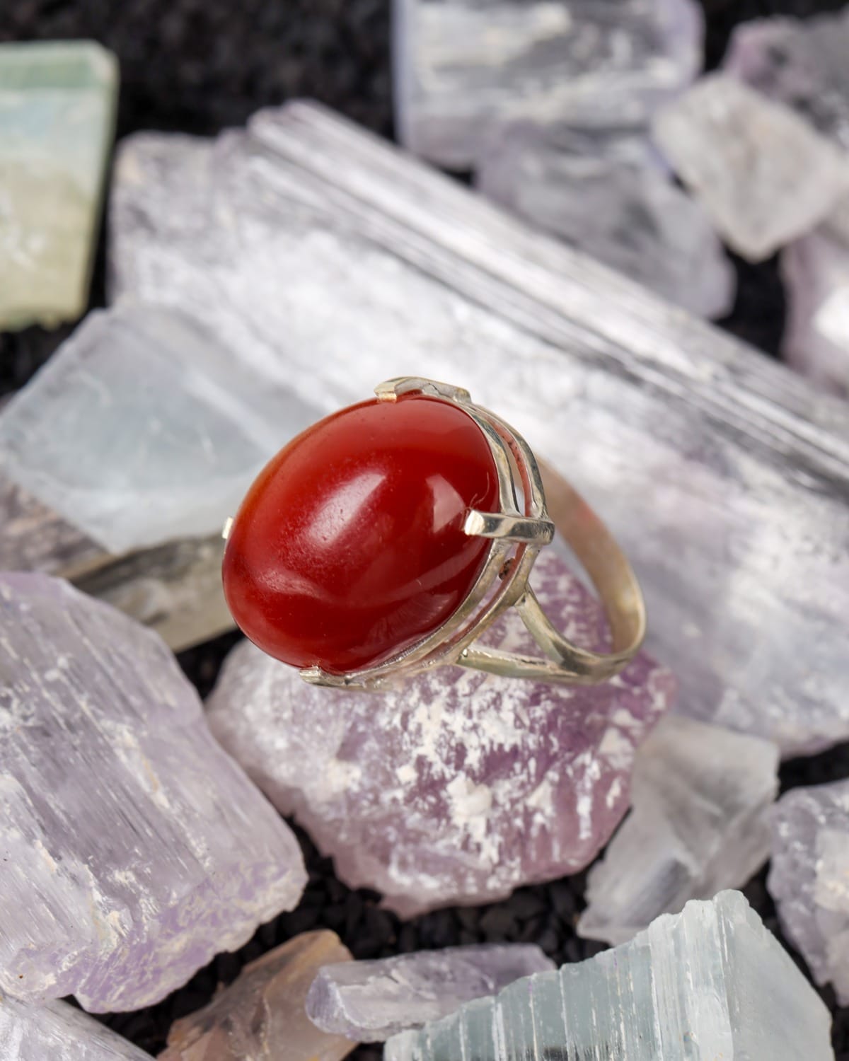 Red Khorasan Agate Shafaq Ring in 925 Sterling Silver