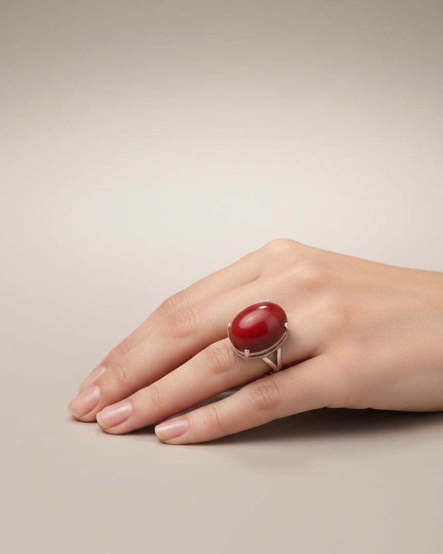 Red Khorasan Agate Shafaq Ring in 925 Sterling Silver