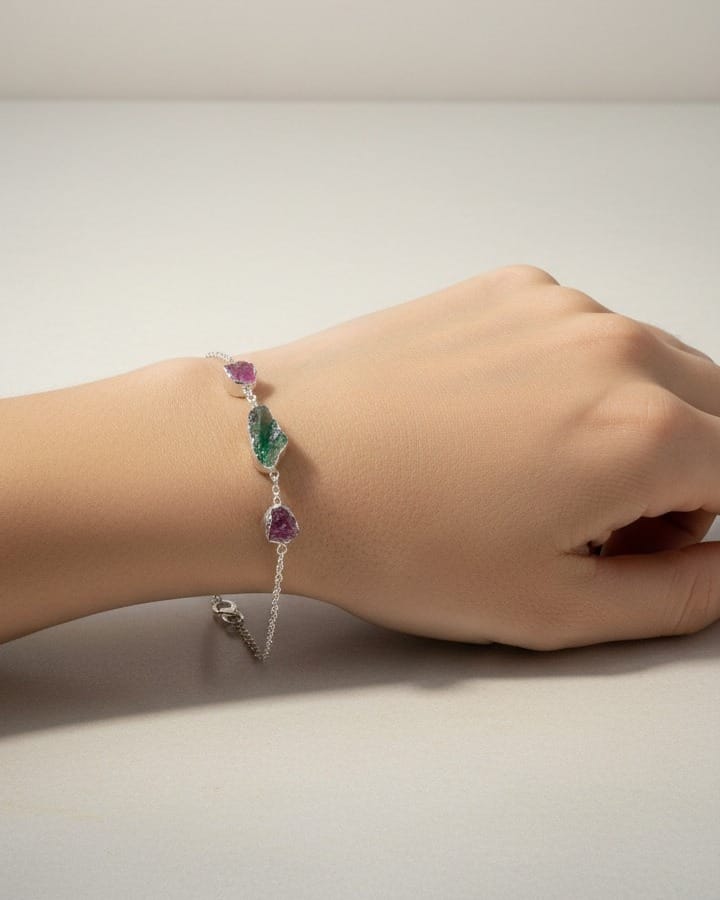 Ruby Emerald Raw Stone Bracelet