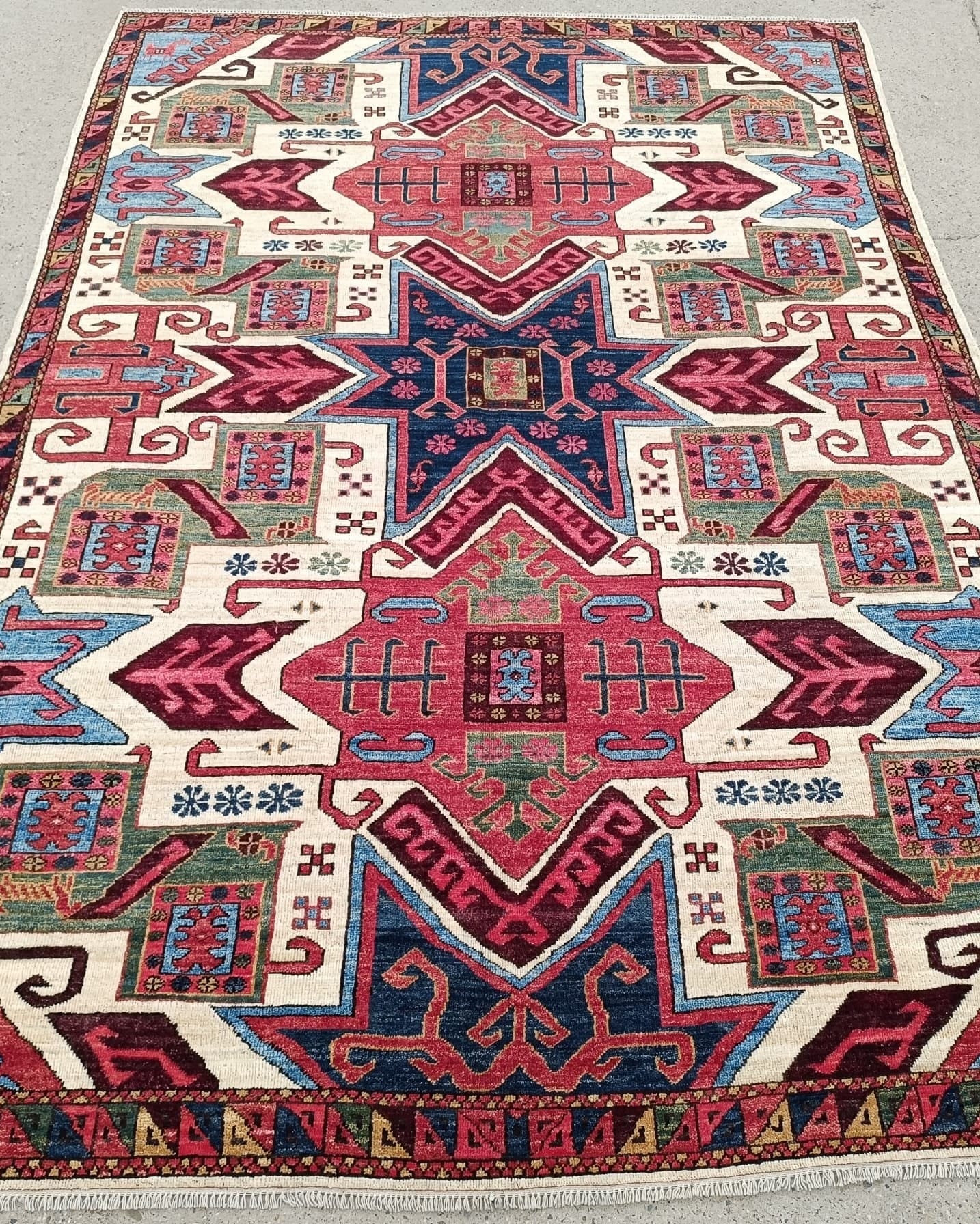 Red Kazak Handmade Carpet With Nice Colorations