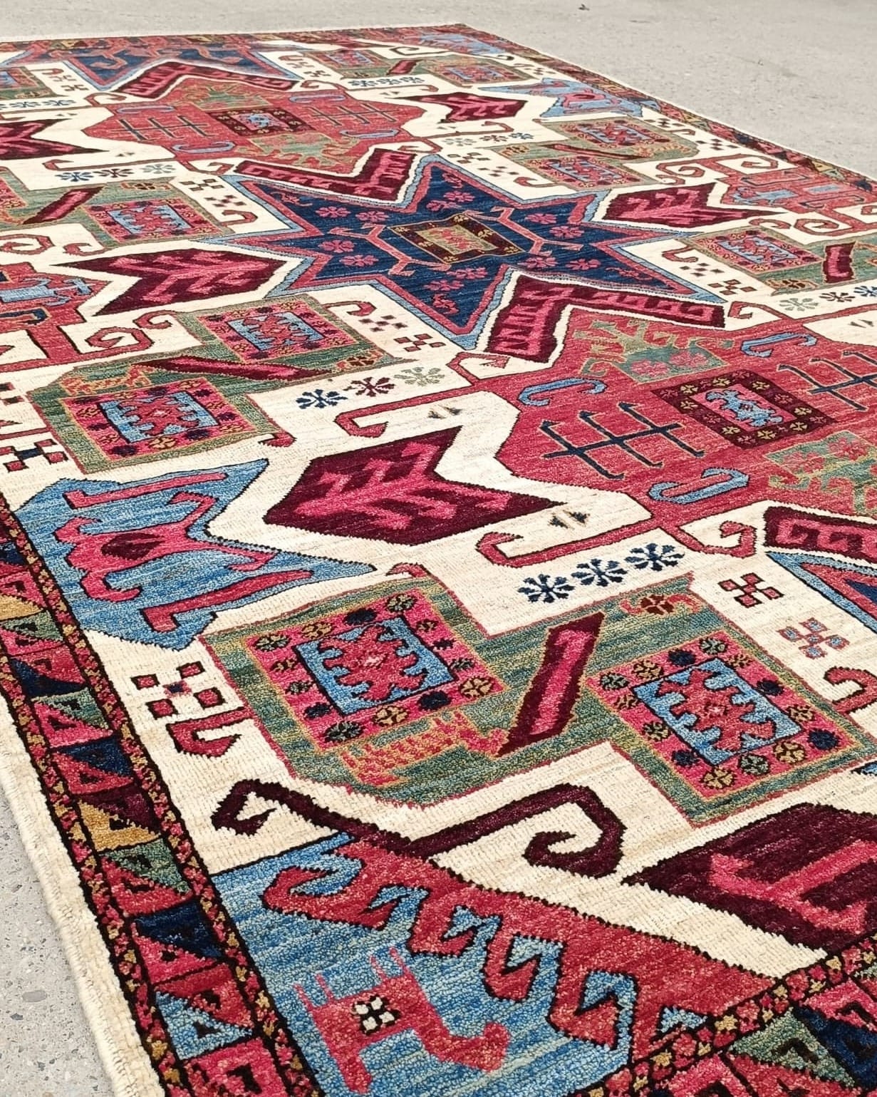 Red Kazak Handmade Carpet With Nice Colorations