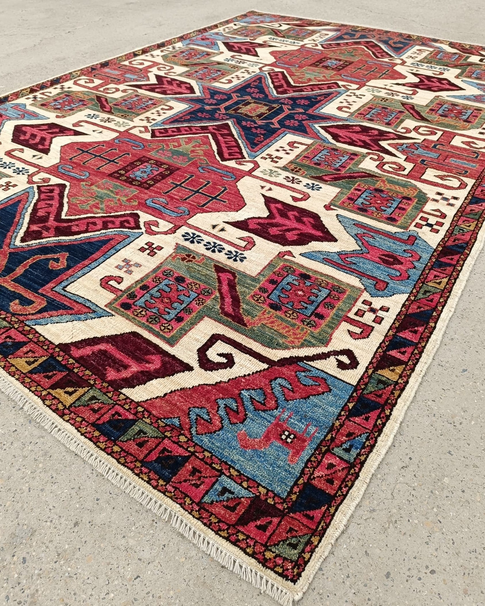 Red Kazak Handmade Carpet With Nice Colorations