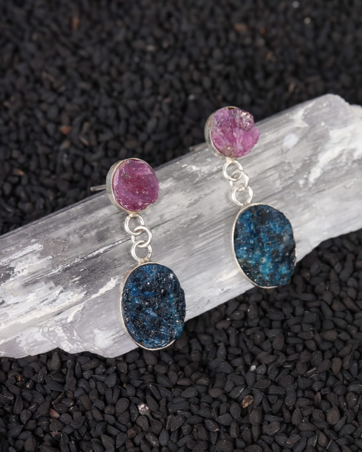 Blue Pink Gemstone Earrings