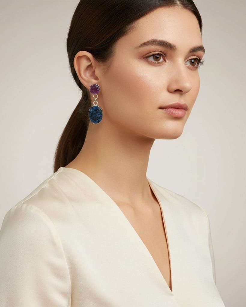 Blue Pink Gemstone Earrings
