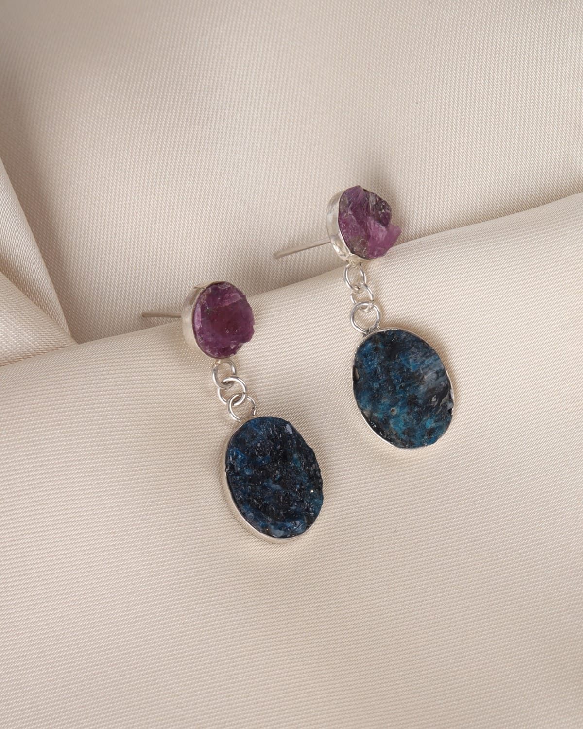 Blue Pink Gemstone Earrings