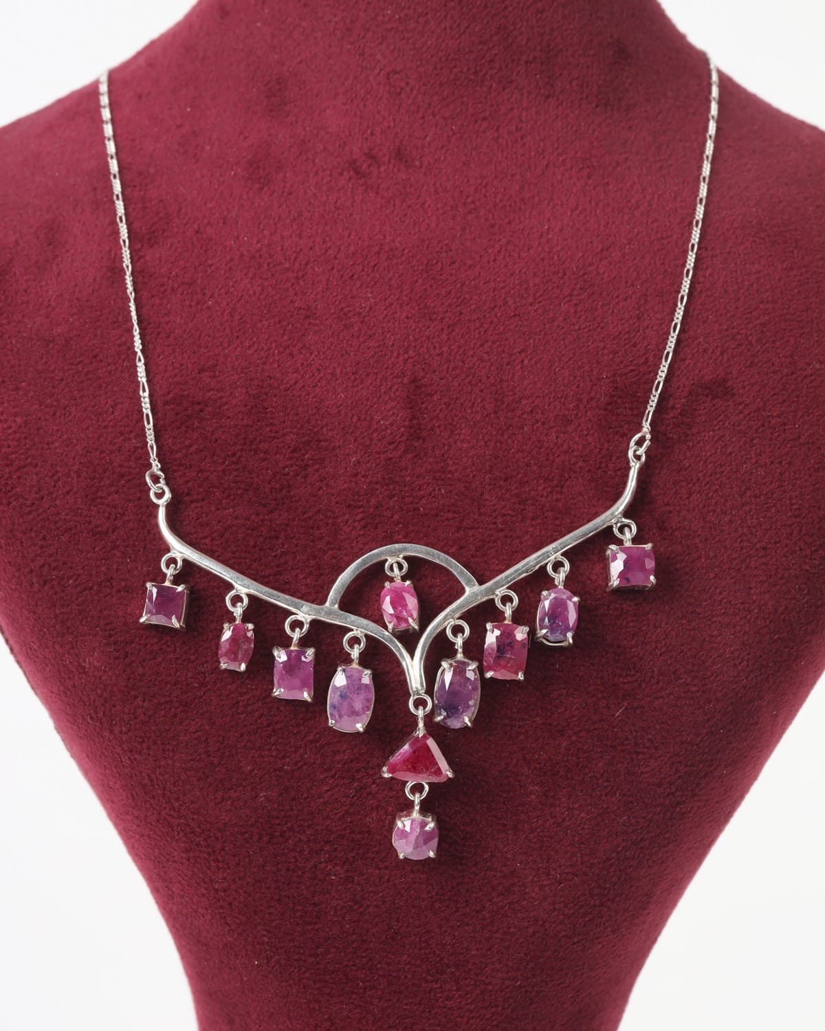 Magenta Jagdalek Ruby Hindukush Jewelry Set – 925 Sterling Silver Necklace, Ring & Earrings