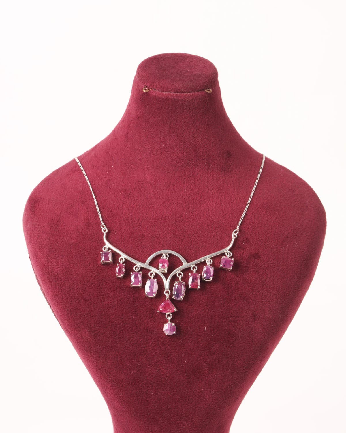 Magenta Jagdalek Ruby Hindukush Jewelry Set – 925 Sterling Silver Necklace, Ring & Earrings