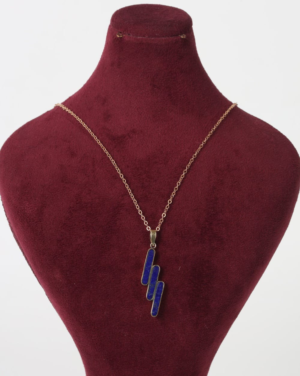 Lapis Lazuli Brass Necklace with Matching Earrings, Semi Classical