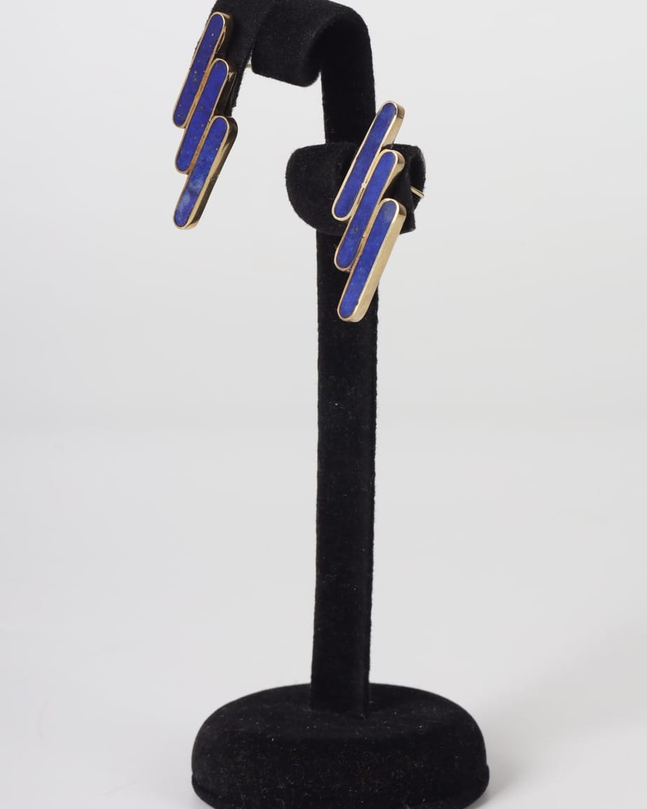 Lapis Lazuli Brass Necklace with Matching Earrings, Semi Classical