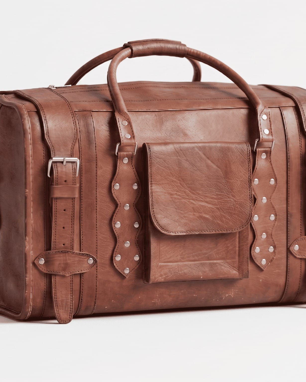 Vintage Brown Leather Travel Duffel Bag