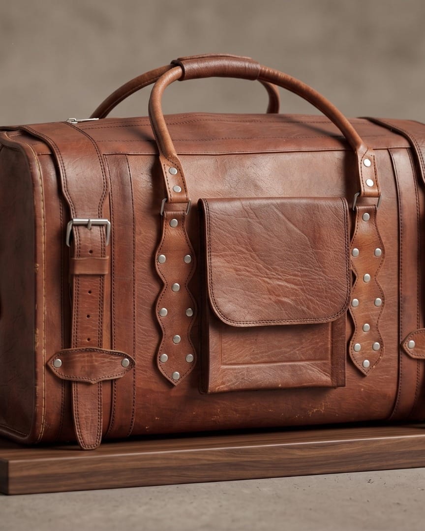 Vintage Brown Leather Travel Duffel Bag