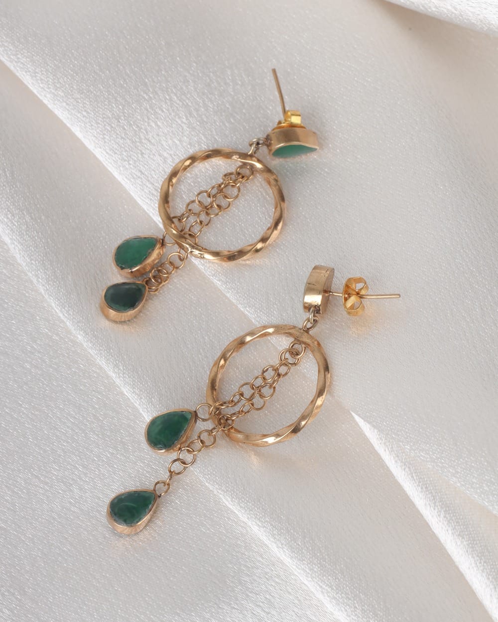 Green Agate Gold-Plated Hoop Earrings