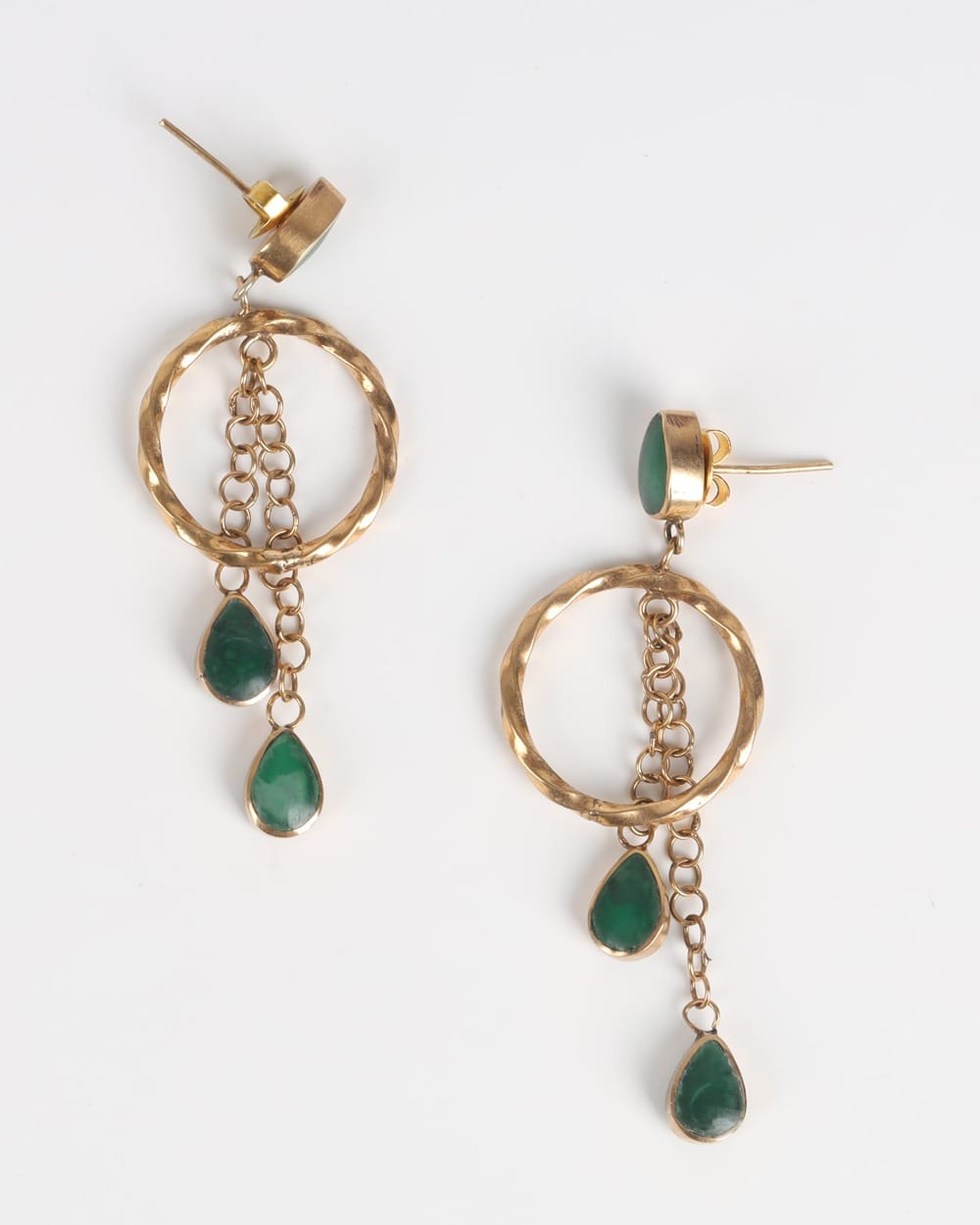 Green Agate Gold-Plated Hoop Earrings