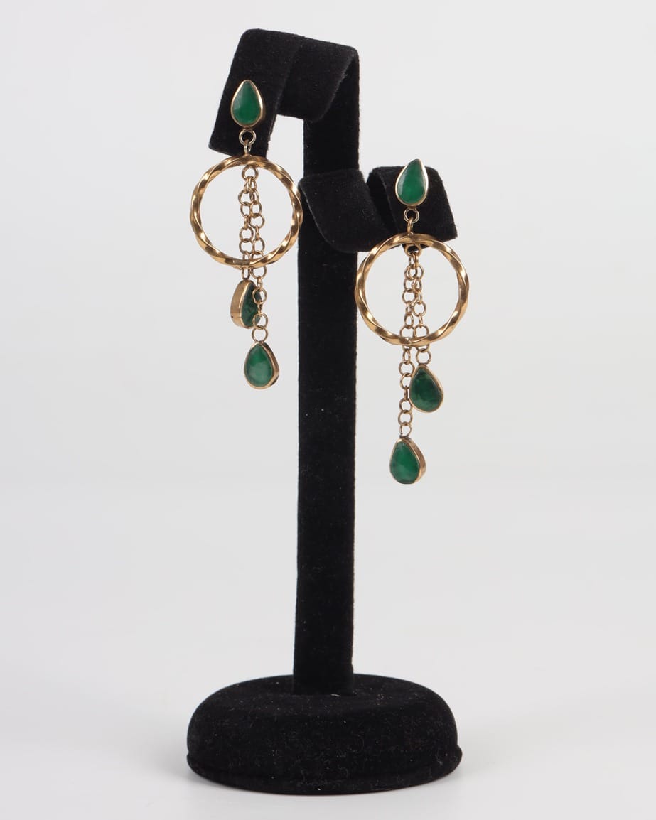 Green Agate Gold-Plated Hoop Earrings